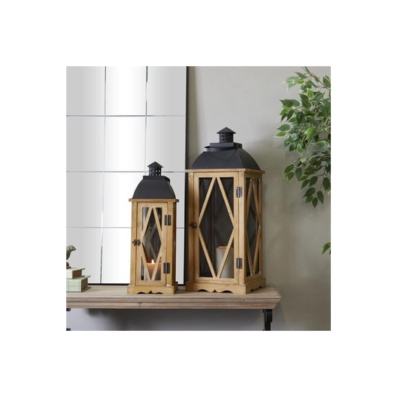 Urban Designs Santa Barbara 2-Piece Set Natural Wood Square Lanterns