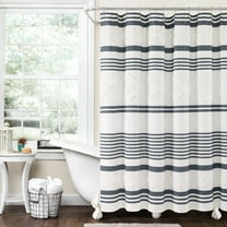 Urban Diamond Stripe Woven Tufted Eco-Friendly Recycled Cotton Shower Curtain Navy Single 72X72
