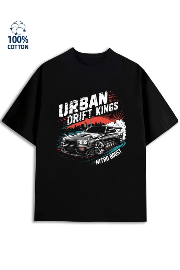 Urban Drift Kings men's garage 180G 100% Cotton black car casual Unique Design Unisex Shirt Graphic tshirts Casual Unisex Shirt Printed tshirts Classic Unisex Shirt Graphic tshirts