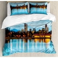thumbnail image 1 of Urban Duvet Cover Set, Downtown Denver Ferril Lake Colorado at the Morning City Park Capital, Decorative 3 Piece Bedding Set with 2 Pillow Shams, Queen Size, Sky Blue Yellow Orange, by Ambesonne, 1 of 3