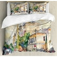 thumbnail image 1 of Urban Duvet Cover Set King Size, Watercolor Painting of a City Street with Buildings and Cars Soft Artistic Display, Decorative 3 Piece Bedding Set with 2 Pillow Shams, Multicolor, by Ambesonne, 1 of 3