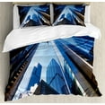 thumbnail image 1 of Urban Duvet Cover Set, Looking up at Chicago's Skyscrapers in Financial District American City Picture, Decorative 3 Piece Bedding Set with 2 Pillow Shams, Queen Size, Blue Grey, by Ambesonne, 1 of 3