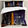 thumbnail image 1 of Urban Duvet Cover Set, Qatar Middle East Town with Luminous Skyscraper at Night View, Decorative 3 Piece Bedding Set with 2 Pillow Shams, King Size, Charcoal Grey Orange, by Ambesonne, 1 of 3