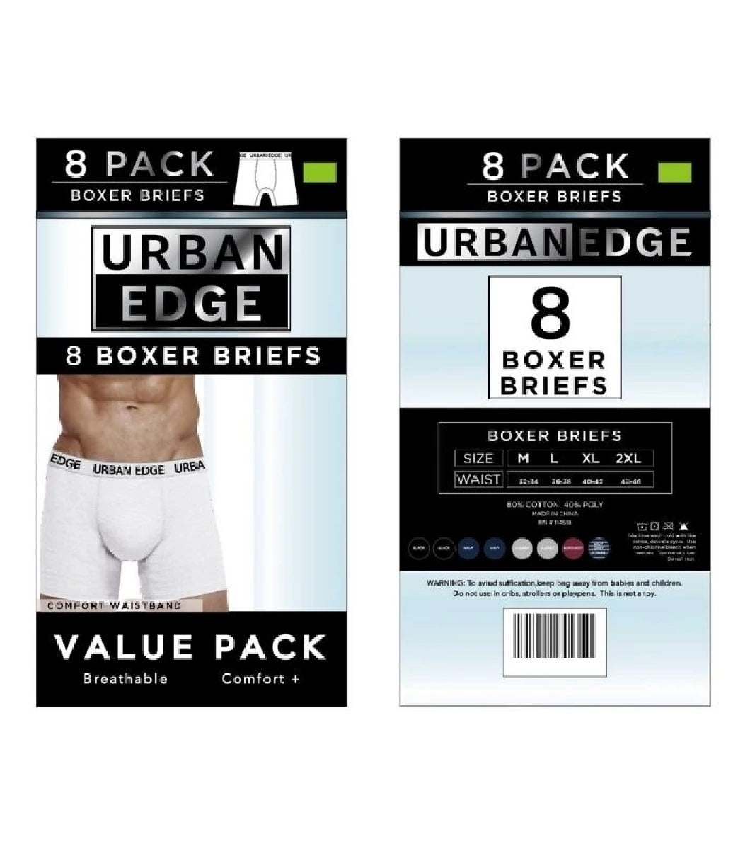 Urban Edge Men's Underwear Boxer Briefs, Pack of 8 