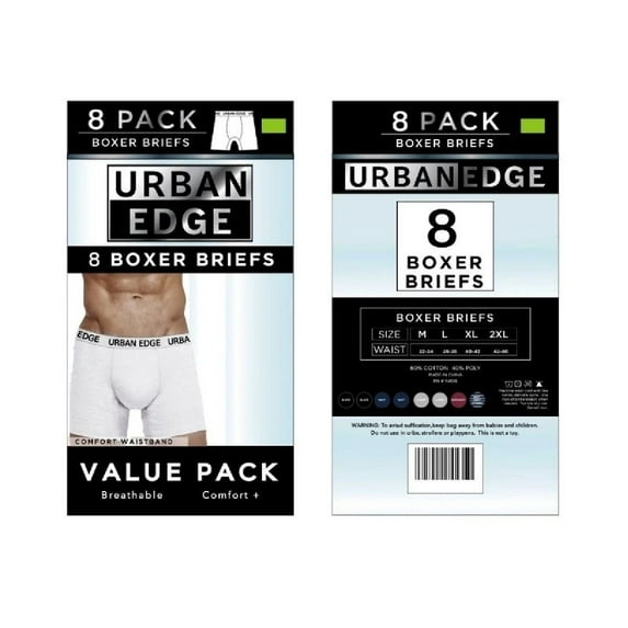 Urban Edge Men's Underwear Boxer Briefs, Pack of 8