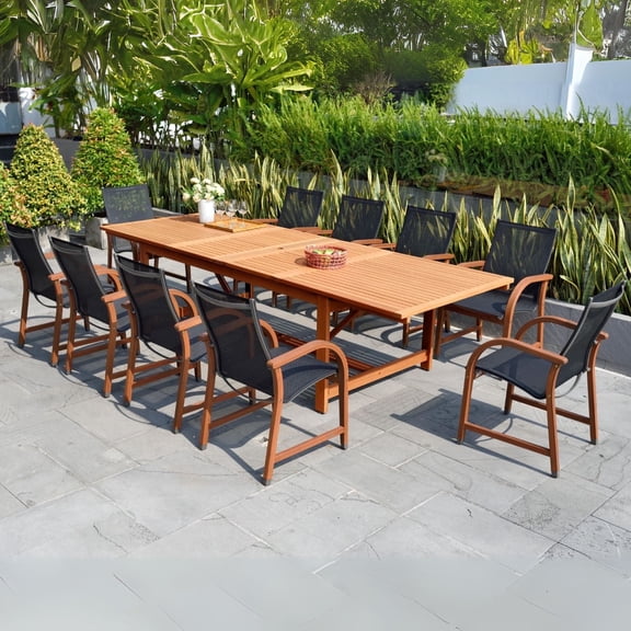 Urban Elements Beachouse 11-Piece 100% FSC Dark Finish Wood Extendable Patio Dining Set