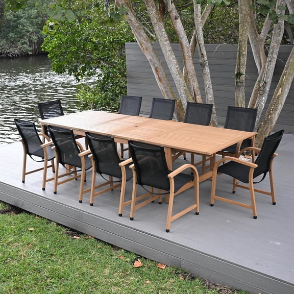 Urban Elements Beachouse 11-Piece 100% FSC Teak Finish Wood Extendable Patio Dining Set