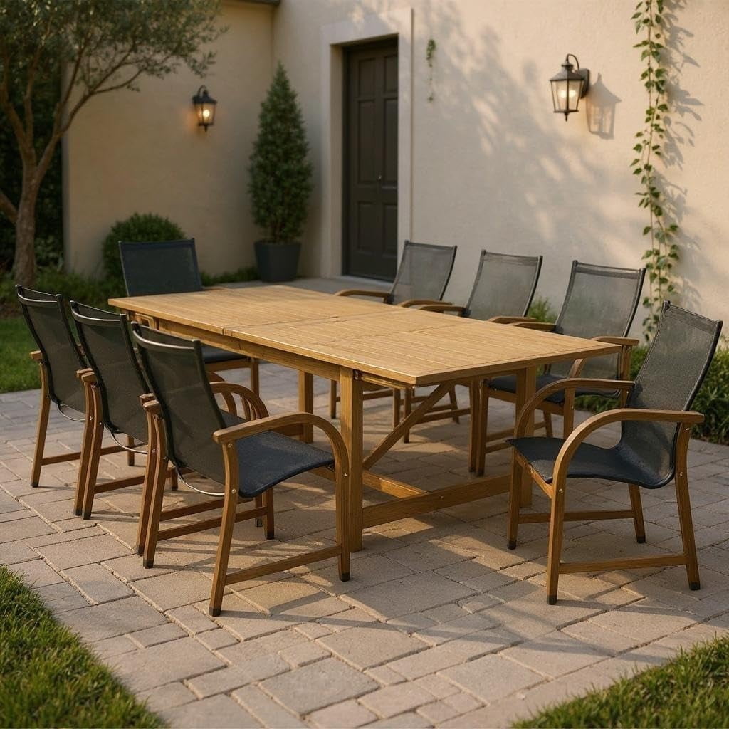 Walmart Saving of  Urban Elements Outdoor Wooden 9-Piece Extendable Eucalyptus Patio Dining Set with Teak Finish