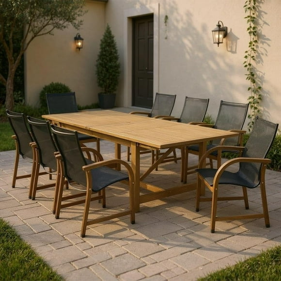 Urban Elements Beachouse 9-Piece 100% FSC Teak Finish Wood Extendable Patio Dining Set