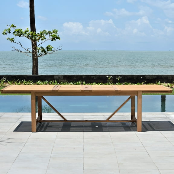 Urban Elements Riverfront 100% FSC Light Teak Finish Wood Extendable Rectangular Table