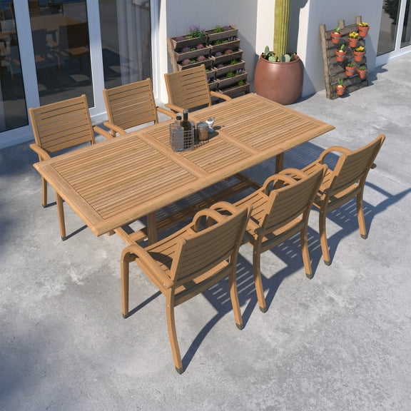 Urban Elements Petro 7-Piece Solid Teak 100% FSC Extendable Patio Dining Set