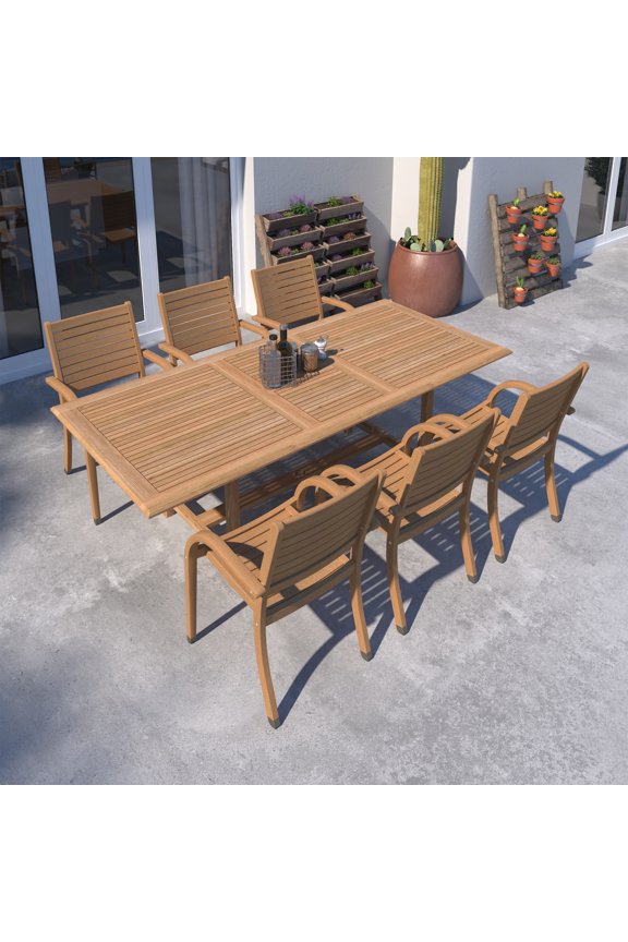 Petro 7-Piece Solid Teak 100% FSC Extendable Patio Dining Set