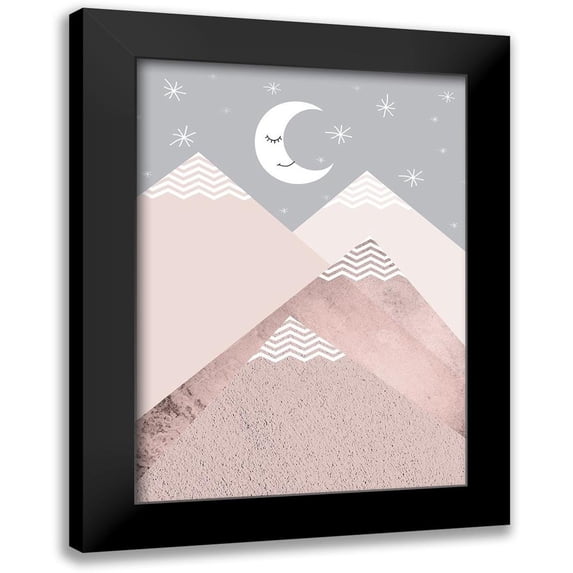 Urban Epiphany 11x14 Black Modern Framed Museum Art Print Titled - Blush Pink Grey Mountains 2