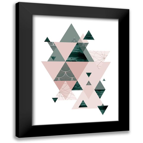 Urban Epiphany 12x14 Black Modern Framed Museum Art Print Titled - Evergreen Blush Geo 2