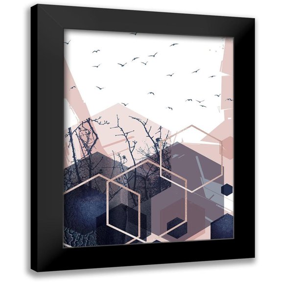 Urban Epiphany 12x14 Black Modern Framed Museum Art Print Titled - Geo Birds 3