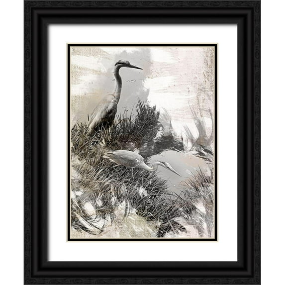 Urban Epiphany 12x14 Black Ornate Wood Framed with Double Matting Museum Art Print Titled - Japanese Herons