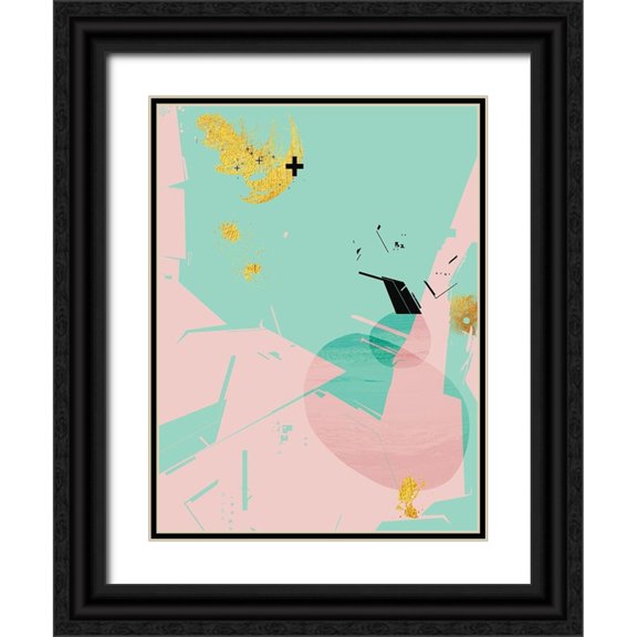 Urban Epiphany 12x14 Black Ornate Wood Framed with Double Matting Museum Art Print Titled - Scandi Abstract Mint Pink