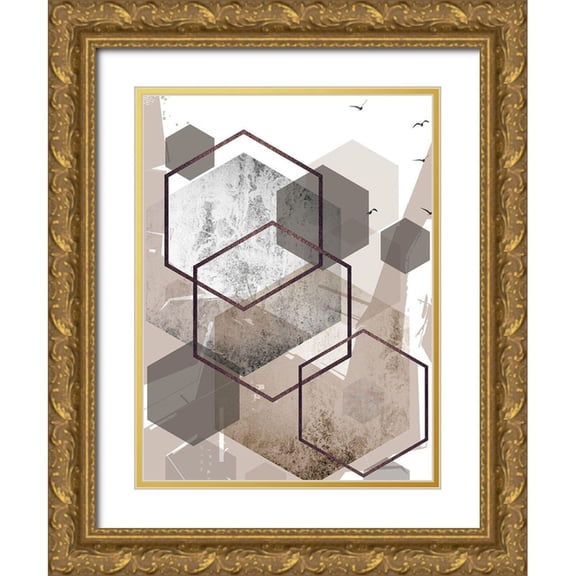 Urban Epiphany 12x14 Gold Ornate Wood Framed with Double Matting Museum Art Print Titled - Abstract Hexagons Beige