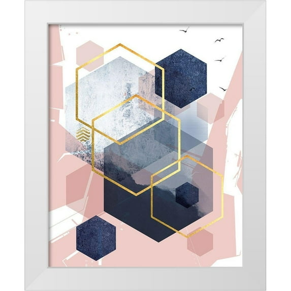 Urban Epiphany 12x14 White Modern Wood Framed Museum Art Print Titled - Abstract Navy Blush Gold 1