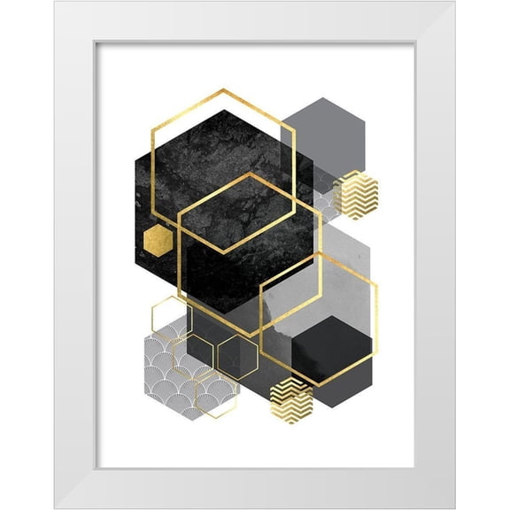Urban Epiphany 12x14 White Modern Wood Framed Museum Art Print Titled - Black Grey Gold Geo 2