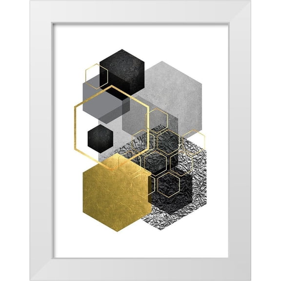 Urban Epiphany 12x14 White Modern Wood Framed Museum Art Print Titled - Black Grey Gold Geo 3