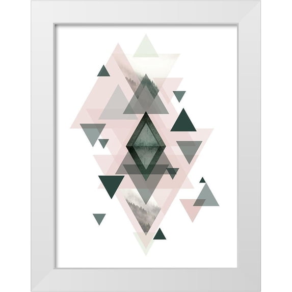 Urban Epiphany 12x14 White Modern Wood Framed Museum Art Print Titled - Pink Green Geometric 1