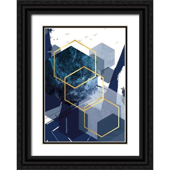 Urban Epiphany 14x18 Black Ornate Wood Framed with Double Matting Museum Art Print Titled - Hexagon Landscape Gold 1