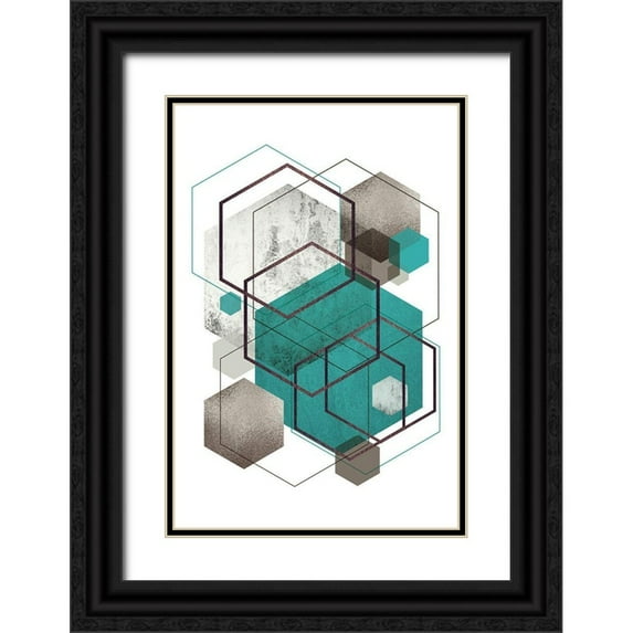 Urban Epiphany 17x24 Black Ornate Wood Framed with Double Matting Museum Art Print Titled - Beige Mint Geometric 2