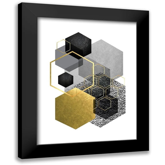Urban Epiphany 19x24 Black Modern Framed Museum Art Print Titled - Black Grey Gold Geo 3