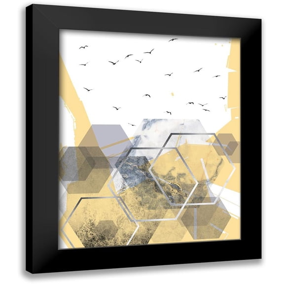 Urban Epiphany 20x24 Black Modern Framed Museum Art Print Titled - Yellow Grey Abstract Hexagons 2