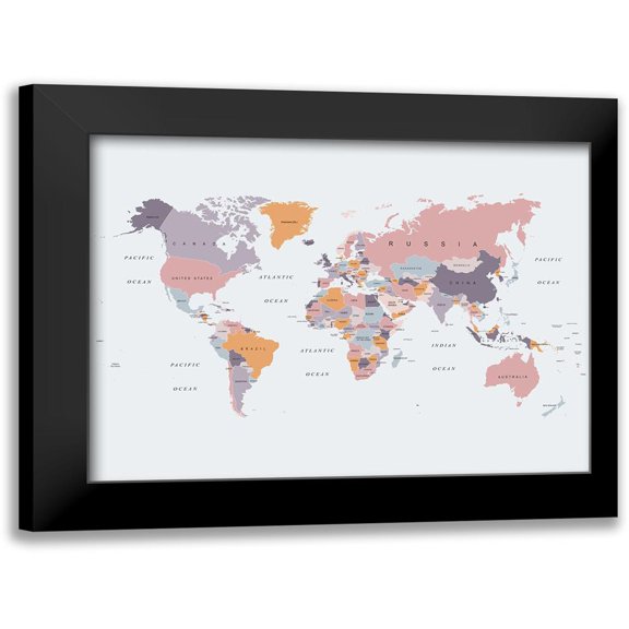 Urban Epiphany 24x19 Black Modern Framed Museum Art Print Titled - Be Kind World Map 1