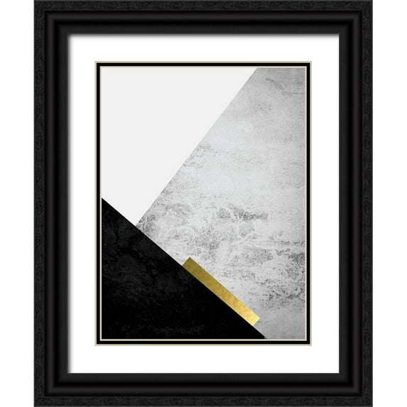 Urban Epiphany 25x32 Black Ornate Wood Framed with Double Matting Museum Art Print Titled - Black Grey Gold Mountains 3