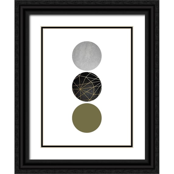 Urban Epiphany 25x32 Black Ornate Wood Framed with Double Matting Museum Art Print Titled - Olive Black Gold Geo 4