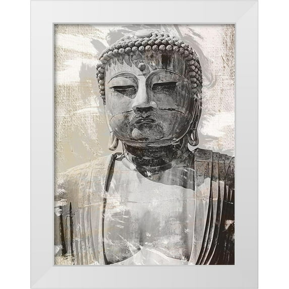 Urban Epiphany 25x32 White Modern Wood Framed Museum Art Print Titled - Japanese Buddha Close Up