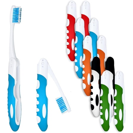 Urban Essentials Bulk Foldable Travel Toothbrush Fold to Cover Individually Wrapped Medium Soft Bristle Toothbrush Case Travel Size Compact On-The-go Toothbrush for Adults and Kids Travel Camping (10)