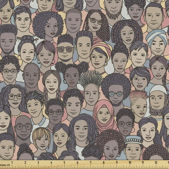 Ambesonne Urban Fabric by the Yard Upholstery, Diverse Portraits Cartoon, 1 Yard, Multicolor