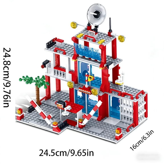 Urban Fire Station Building Blocks Set, ABS Plastic 1000+ Pieces City Architecture Construction Toy, Creative Educational Stem Building Kit, Holiday Birthday Gift for Kids Boys Girls Age 6+