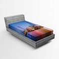 thumbnail image 1 of Urban Fitted Sheet, City Skyline of Shanghai China on Huangpu River Dusk Famous Travel Destination, Soft Decorative Fabric Bedding, Twin Size, Blue Pink Yellow, by Ambesonne, 1 of 2