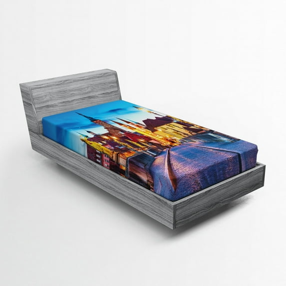 Ambesonne Urban Fitted Sheet, Bavaria Germany Bridge, Twin XL Size, Multicolor