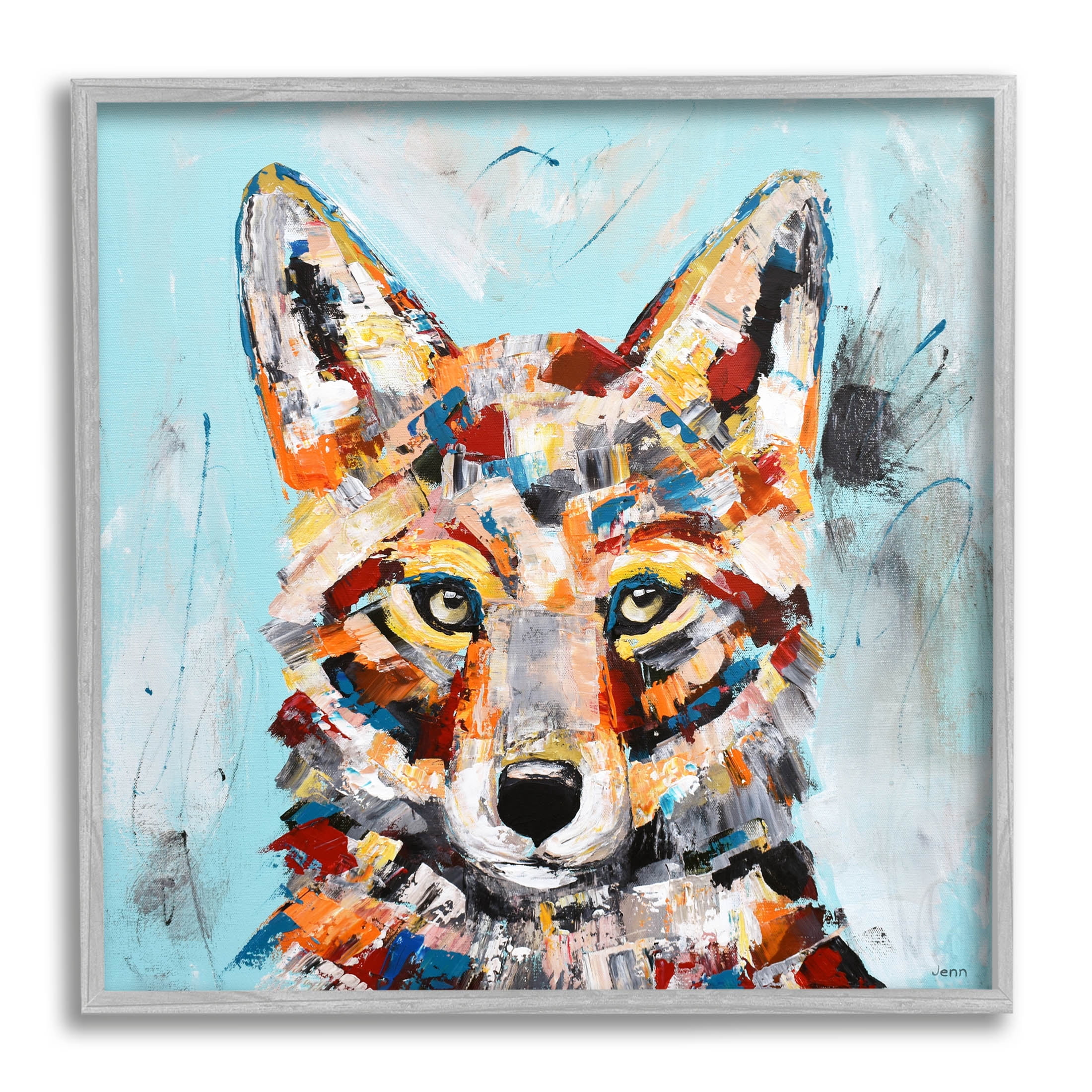 Urban Fox Brushed Splatter Animals & Insects Painting Gray Framed Art Print Wall Art