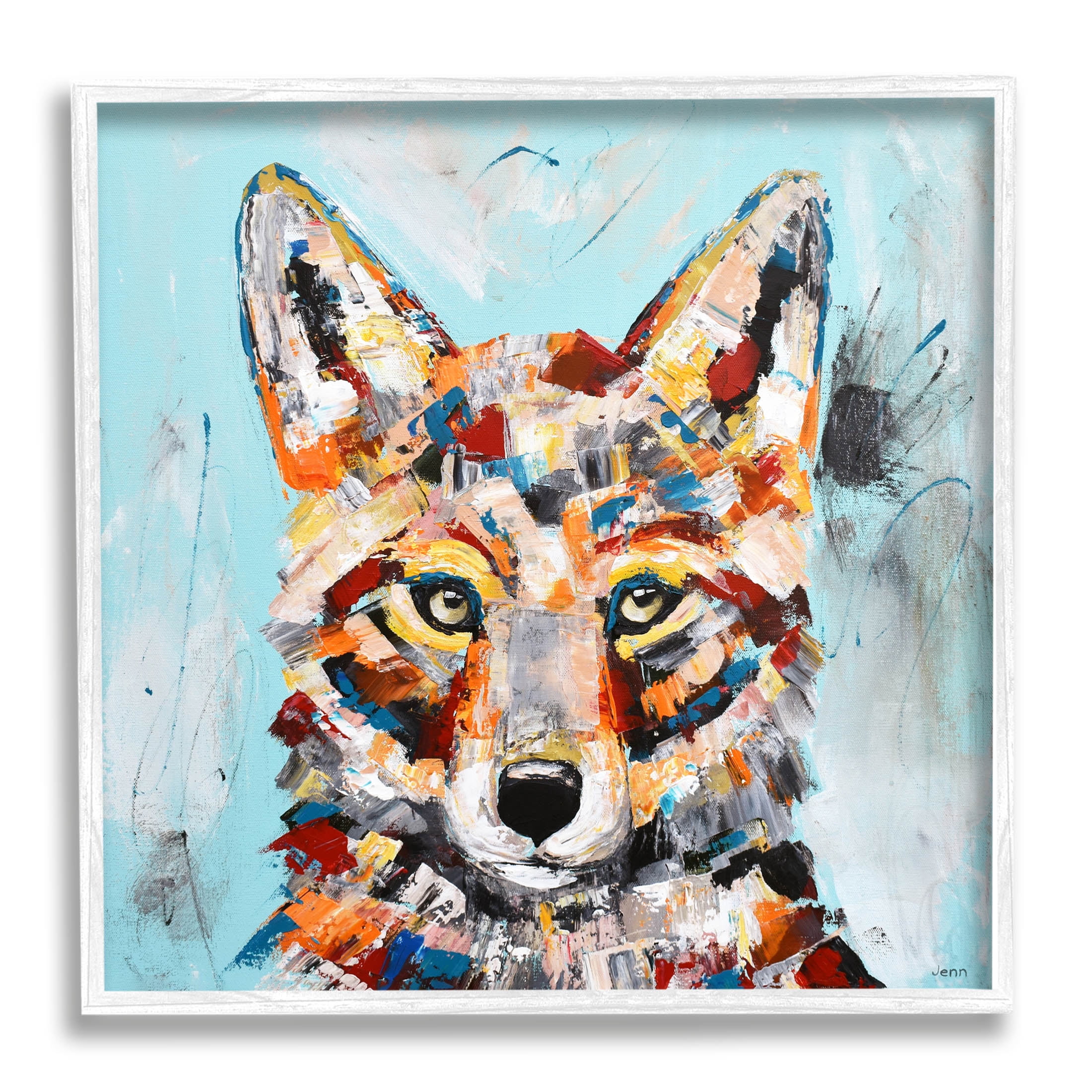 Urban Fox Brushed Splatter Animals & Insects Painting White Framed Art Print Wall Art