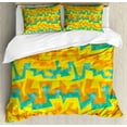 thumbnail image 1 of Urban Graffiti Queen Size Duvet Cover Set, Mitered Sharp Edged Strips Graffiti Design Grunge Look, Decorative 3 Piece Bedding Set with 2 Pillow Shams, Yellow Orange and Turquoise, by Ambesonne, 1 of 3