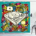 thumbnail image 1 of Urban Graffiti Shower Curtain, Hand Drawn Music Instruments Colorful Microphone Saxophone Guitar Headphone, Fabric Bathroom Set with Hooks, 69W X 75L Inches Long, Multicolor, by Ambesonne, 1 of 3