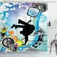thumbnail image 1 of Urban Graffiti Shower Curtain, Silhouette of Break Dance Performer Loudspeakers Concentric Stars Icons Dots, Fabric Bathroom Set with Hooks, 69W X 84L Inches Extra Long, Multicolor, by Ambesonne, 1 of 3