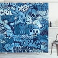 thumbnail image 1 of Urban Graffiti Shower Curtain, Xenomorph Alien and Skull on Aquatic Shaded Artistic Street Art, Fabric Bathroom Set with Hooks, 69W X 84L Inches Extra Long, Navy Blue and Pale Blue, by Ambesonne, 1 of 3