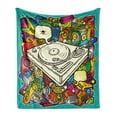 thumbnail image 1 of Urban Graffiti Soft Flannel Fleece Blanket, Hand Drawn Music Instruments Colorful Microphone Saxophone Guitar Headphone, Cozy Plush for Indoor and Outdoor Use, 70" x 90", Multicolor, by Ambesonne, 1 of 6