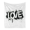 thumbnail image 1 of Urban Graffiti Soft Flannel Fleece Blanket, Ink Splattered Backdrop Love Message Stained Stencil Sprayed Graffiti, Cozy Plush for Indoor and Outdoor Use, 50" x 70", Black and White, by Ambesonne, 1 of 5