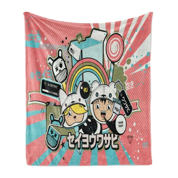 Urban Graffiti Soft Flannel Fleece Throw Blanket, Anime Themed Style Cartoon and Speech Bubble on Beam Background, Cozy Plush for Indoor and Outdoor Use, 50" x 60", Multicolor, by Ambesonne