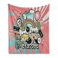 thumbnail image 1 of Urban Graffiti Soft Flannel Fleece Throw Blanket, Anime Themed Style Cartoon and Speech Bubble on Beam Background, Cozy Plush for Indoor and Outdoor Use, 60" x 80", Multicolor, by Ambesonne, 1 of 5
