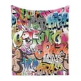 thumbnail image 1 of Urban Graffiti Soft Flannel Fleece Throw Blanket, Blockbuster Style Graffiti Sprayed Overlapping Blocky Letters Street Art, Cozy Plush for Indoor and Outdoor Use, 70" x 90", Multicolor, by Ambesonne, 1 of 5